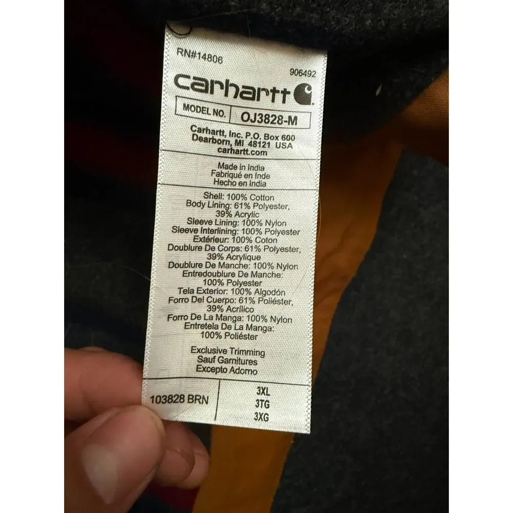 Carhartt OJ3828-M Blanket Lined Duck Jacket Brown Relaxed Fit 3XL Work Coat